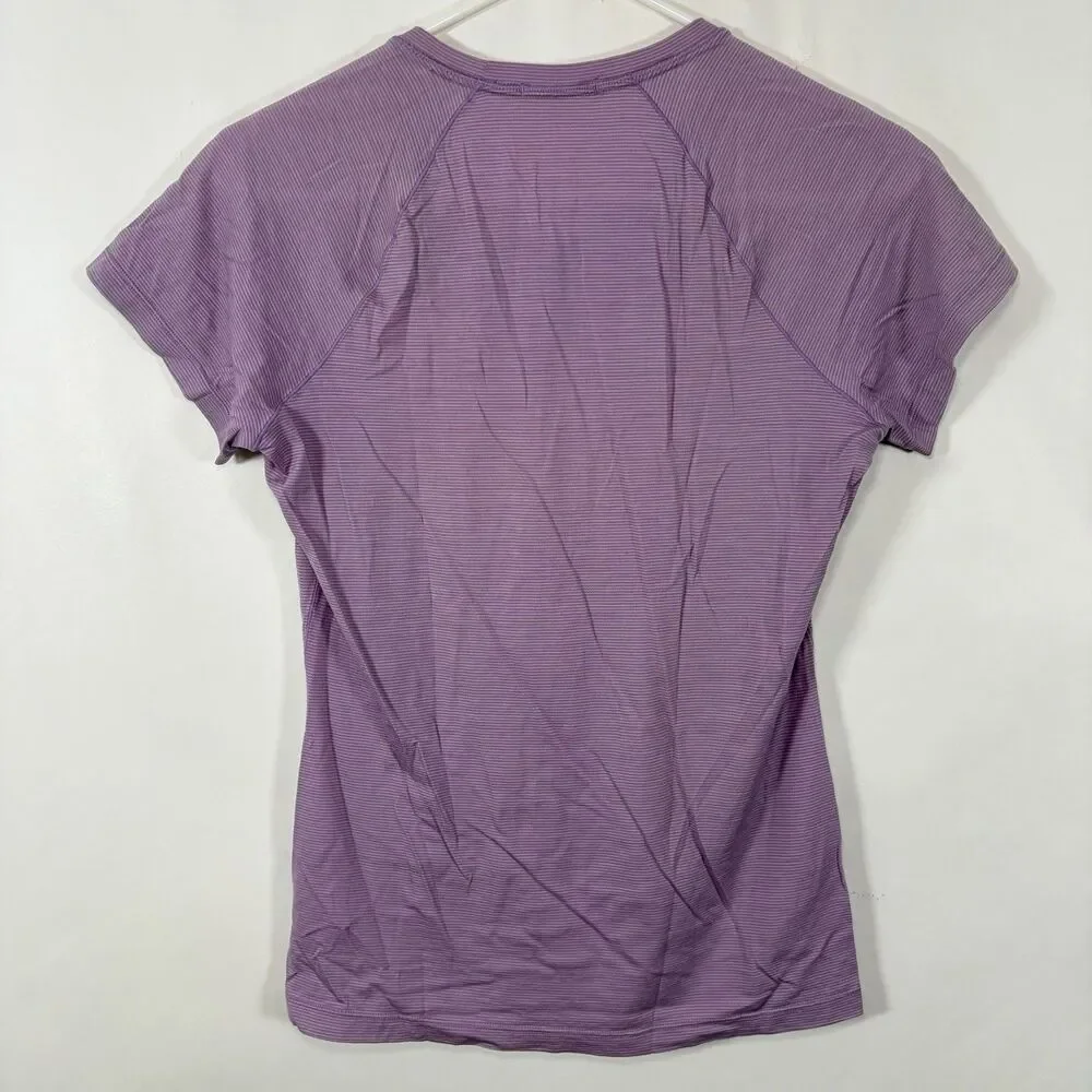Smartwool Base Layer T Shirt Top Womens Size Small Purple Striped Merino Wool - Picture 8 of 10